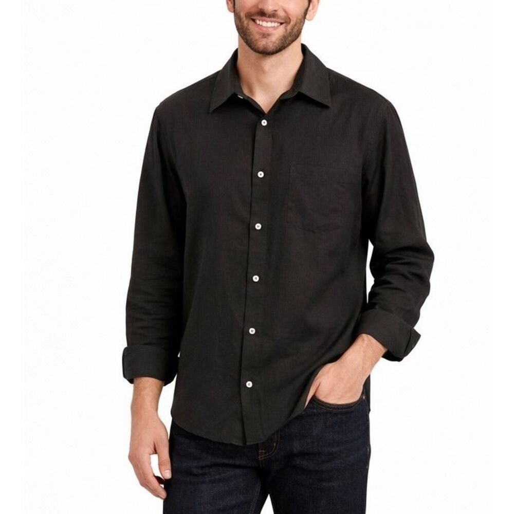 Nicole FARHI black 100% linen long sleeve button down size large